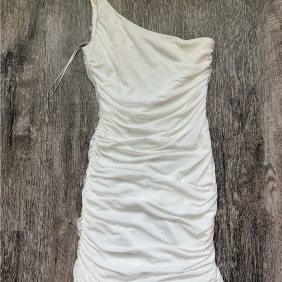 Princess Polly White Asymmetrical Ruched Bodycon Dress - Picture 1 of 3